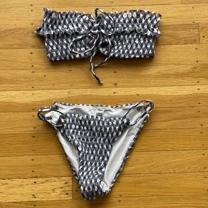 ASOS |Blue/Wht Bandeau/Off-Shoulder Bikini set | 0